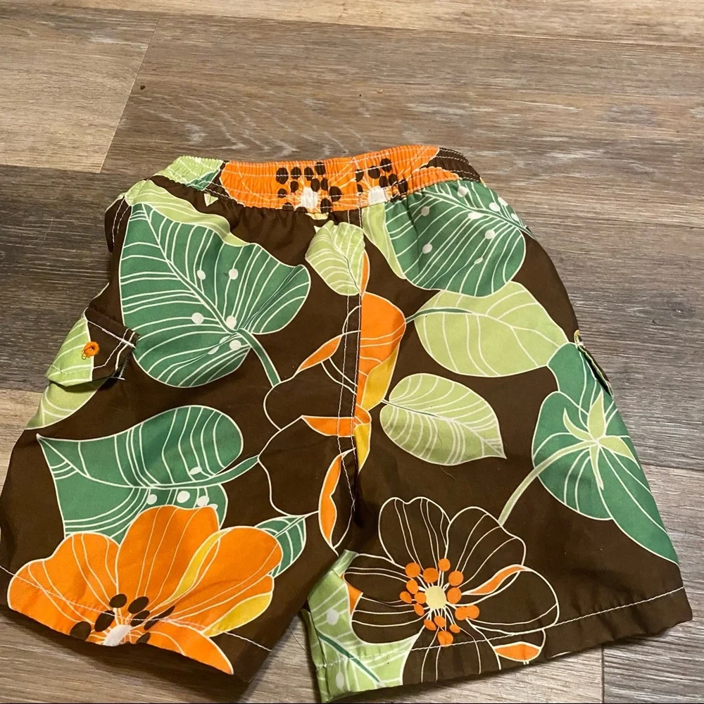 Baby Gap Swim Bottoms‎ Shorts Trunks Floral Tropical Print Brown